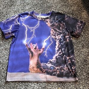 Kids Blue Lightning Cat T-Shirt